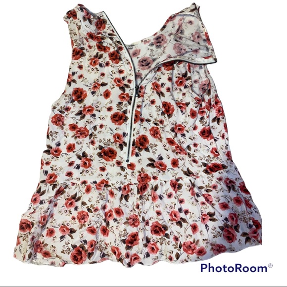 Garage Floral Peplum Tank Top Size Small Zipper White Pink - Picture 3 of 6
